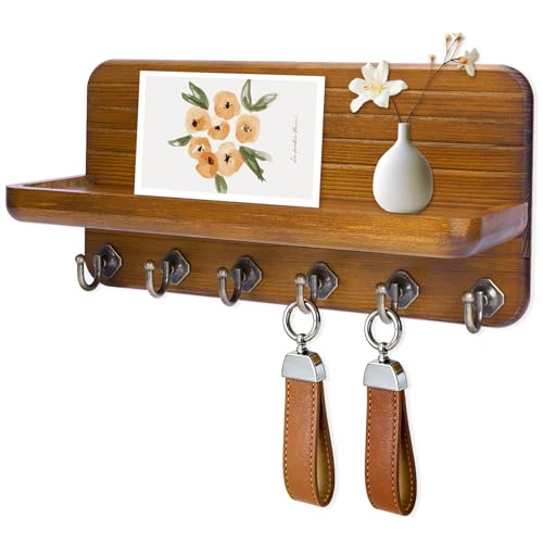 Key Holder for Wall, Mail Organizer Wall Mount with 6 Hooks Wooden Hanging Key Rack for Home Decor, Hallway, Entryway (Yellow) - color: Yellow