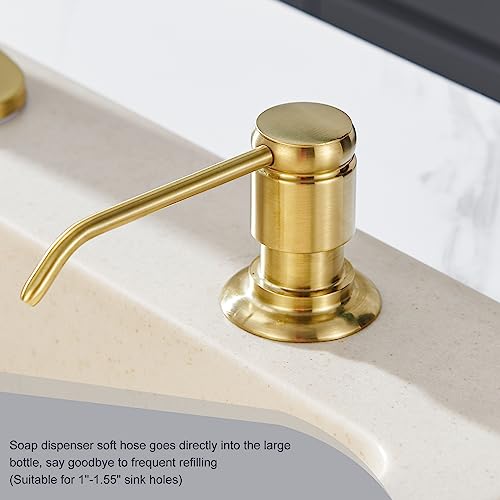 Gagal Kitchen Sink Soap Dispenser (Brushed Gold) and Extension Tube Kit for Kitchen Sink, Complete Brass Head with 40" Silicone Tube Connect to The Bottle Directly, Say Goodbye to Frequent Refills - color: Gold