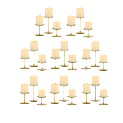 Romadedi Pillar Candle Holder Plates, Gold Centerpiece Stands, Set of 24 | 3.5" Plates in 3 Heights: 2.4", 4", 5.8"; for Tiered Display Effect; Centerpiece for Fireplace Mantel, or Wedding Table - color: Gold, size: Set of 24