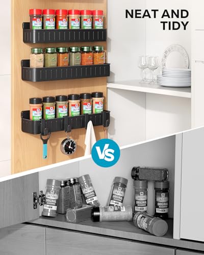 Nieifi Spice Rack Wall Mount, 4 Pack Black, 2" Depth, Screw/Adhesive | Wall-Mounted with Removable Hooks Saves Counter Space, Fits 2" Deep Jars, Ideal for Kitchen Cabinets, Pantry Doors, and RVs - color: Black