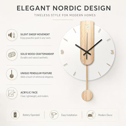 Qianly Wall Clock Silent Minimalist Hanging Timepiece Wooden Modern Finish Quiet Movement Acrylic Decor Suitable for Family Gatherings Office Living Room, S