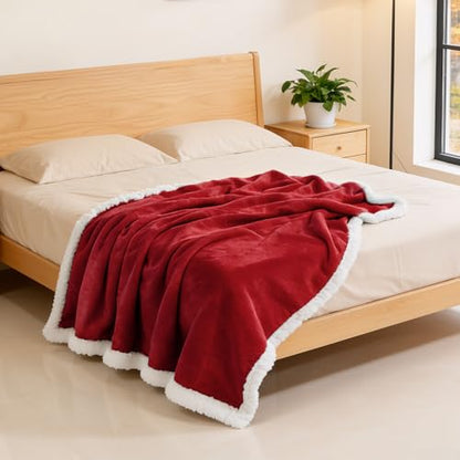 BEAUTEX Sherpa Fleece Twin Blankets Soft Fluffy Flannel Plush Cozy | Fuzzy Wine Cuddle Blanket for Couch, Bed, Sofa, Adults (60" x 80", Wine) - color: Wine, size: Twin-60"x80"