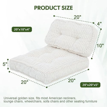 idee-home Recliner Cushions with Lumbar Support Pillow Set for Elderly | 20x20x5 Inch Recliner Seat Cushion Tufted, Large Square Seat Cushion Non-Slip Reduce Hip & Lumbar Pain - color: Beige Seat&lumbar