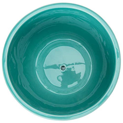 MyGift 7-Inch Turquoise Ceramic Planter Pot with Drainage Hole & Saucer | Round Embossed Sunburst Container for Indoor Plants, Succulents, Cactus, Herbs & Flowers with Attached Saucer - color: Turquoise
