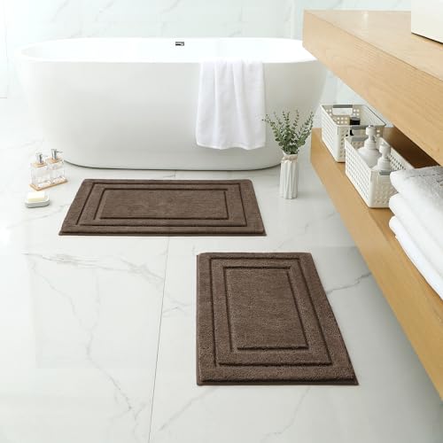 HOMEIDEAS Bathroom Rugs Sets 2 Piece, Super Soft and Absorbent Non Slip Microfiber Machine Washable Bath Mat Set (20" x 32" + 16" x 24", Brown) - color: Loop- Brown, size: 1'4" x 2'8" (16"x24"+20"x32")
