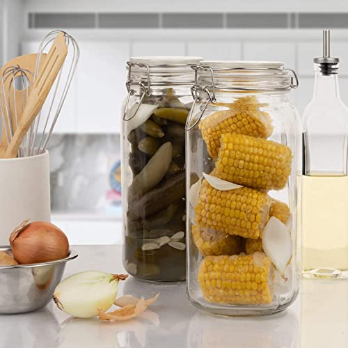 Set of 3 Glass Mason Jar 64 Ounces with Airtight Lid Large Jars With Stainless Steel Bail And Trigger Clamps - size: 68 oz 3 Pack