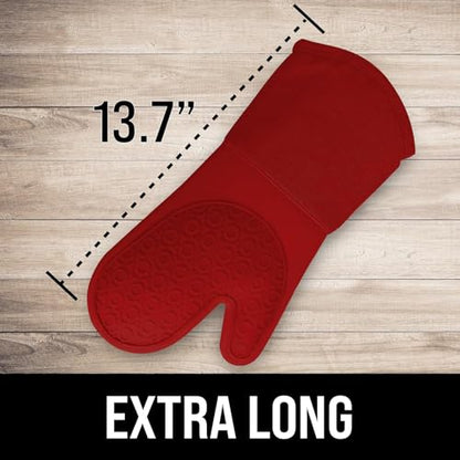 BPA-Free Silicone Oven Mitts Ultra Heat Resistant up to 500°F - Oven Mitts with Thick Cotton Liner - Long Slip Resistant Pot Holders, Flexible Oven Gloves - Empire Red 13.7 - color: Empire Red, size: 2-Piece 13.7" Oven Mitts