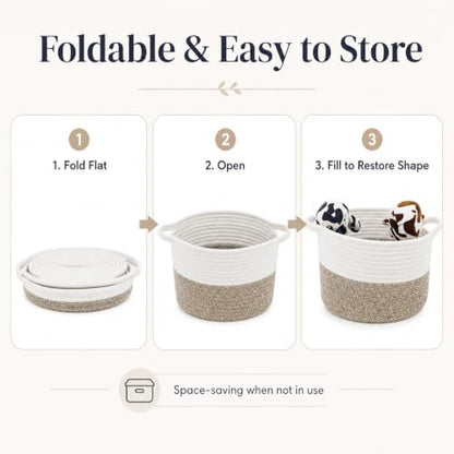 Woven Storage Baskets for Organizing - 1 Piece Cotton Rope & Handwoven Cattail Decorative Bins with Reinforced Handles, Nesting Nursery Basket Set for Closet, Shelf, Toys, and Towels