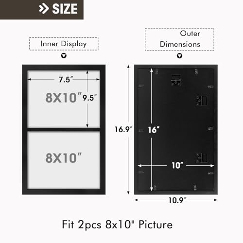 Golden State Art, 8x10 Double Picture Frame, Display Two 8x10 Photos(Black) | Solid Wood- Real Glass For Wall Mounting (Black, 2 Pack) - color: Black, size: 2 Openings 8x10 (2 Pack)