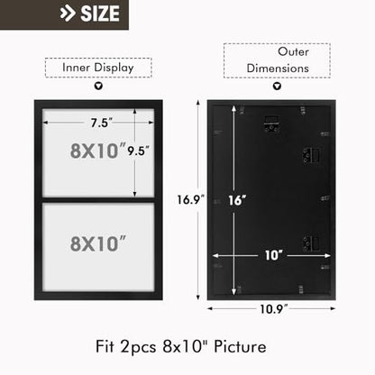 Golden State Art, 8x10 Double Picture Frame, Display Two 8x10 Photos(Black) | Solid Wood- Real Glass For Wall Mounting (Black, 2 Pack) - color: Black, size: 2 Openings 8x10 (2 Pack)