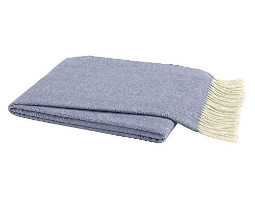 Lands Downunder All-Season, Luxury Chambray Herringbone Throw – Soft Woven Throw with Decorative Fringe – Made in Italy – 51”W x 67”L - Over 80 Colors - Perfect for Gifting - color: Chambray