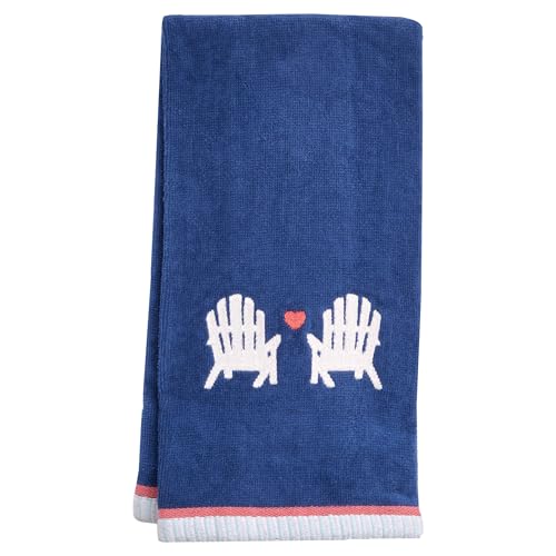 Ritz 2-Piece Cotton Velour Bathroom Hand Towel Set, Embroidered Adirondack Chair Design, Navy Blue Decorative Towels for Lake House, Cottage, or Cabin Decor, 16” x 26” - color: Adirondack, size: 2-Pack Hand Towels