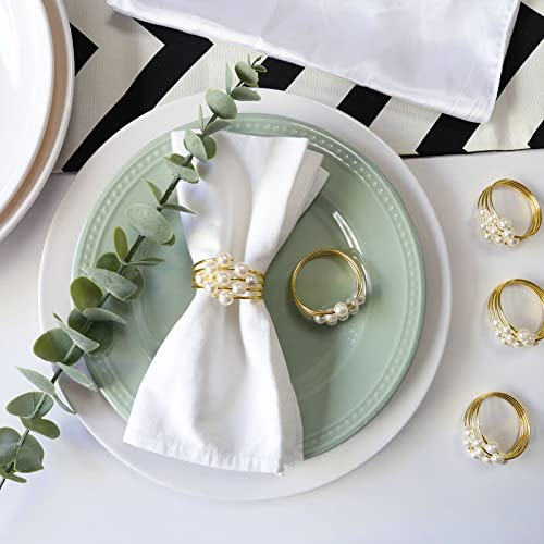 wonlex Thanksgiving Napkin Rings Set of 12, Pearl Napkin Ring Holder for Tables, Holiday, Wedding Reception (Gold Pearls) - style: Gold Pearls