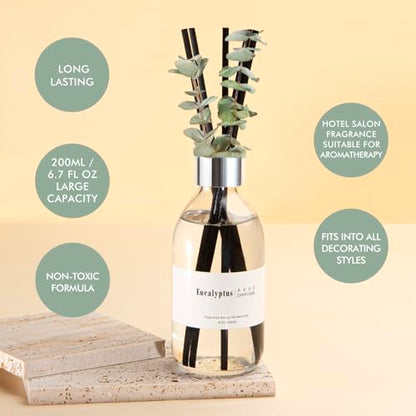 Clesh Reed Diffuser Set, 6.7 oz Eucalyptus Scented Diffuser with Sticks, Home Fragrance Reed Diffuser for Bathroom Shelf Decor