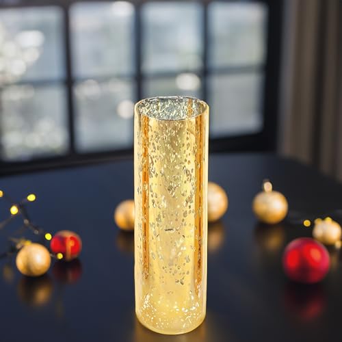 WGVI Hurricane Candle Holder Sleeve, W: 3", Ht: 10", Gold Speckled Glass Cylinder Open Both Ends, Chimney Tube Shade, 2 Pieces - color: Gold Speckle, size: 3x10"H