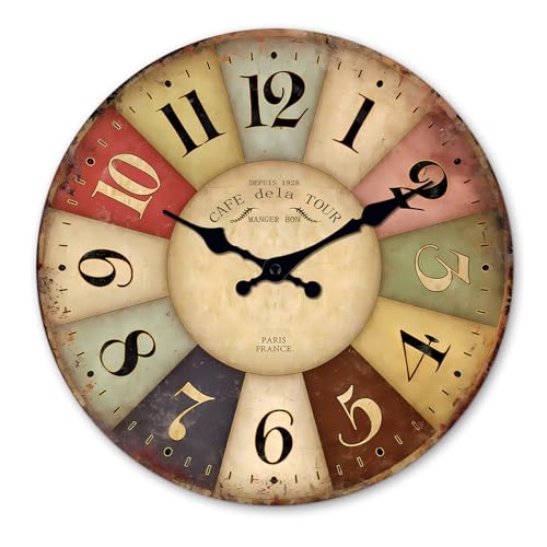 Wood Farmhouse Wall Clocks Battery Operated 20 Inch | Large Colorful Rustic Wall Clocks Silent Non Ticking for Living Room Kitchen Bedroom Office Decor - color: Colorful1, size: 20 Inch
