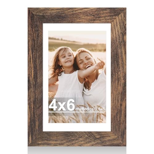 Hongkee 4x6 Picture Frame with Real Glass Wood Frame, 1 Pack (Mat 3.5x5) | Rustic Brown, Display 4 x 6 No Mat for Wall and Tabletop for Photos, Artwork; Fits Home, Office & Gallery Wall Decor - color: Rustic Brown, size: 4X6 in
