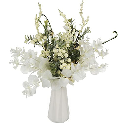 Tinsow 5 Pcs Artificial Eucalyptus Branches Real Touch Leaf Stem White Faux Eucalyptuses Wedding Bouquet Centerpiece Christmas Home Decor (White and Beige Mix, 5) - color: White