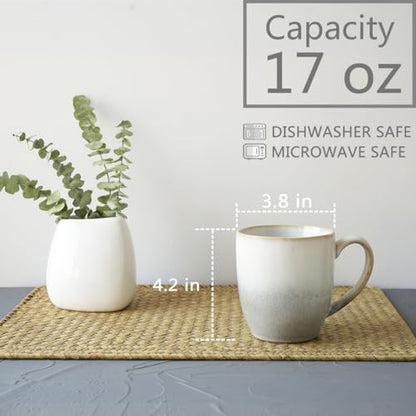 Bosmarlin Ceramic Coffee Mug Set of 4, 17 Oz, Coffee Cups with Big Handle, Microwave Safe, Unique Reactive Glaze (17 Oz, Grey White) - color: Grey White