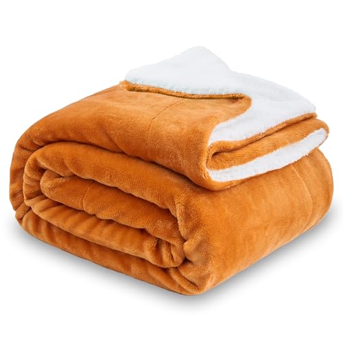 Sherpa Fleece Fall Throw Blanket, Burnt Orange, 60x80 inches | Double-Sided Super Soft Luxurious Plush Blanket Twin Size - color: Burnt Orange, size: 60"×80"