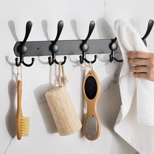 GlazieVault Coat Rack Wall Mount - Stainless Steel Coat Rack (2 Pack) - Heavy Duty Coat Hooks Wall Mounted - Hanger for Hat Towel Robes Jacket Clothes for Bathroom Entryway - style: Black Tri
