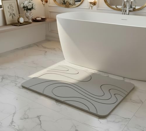 Premium Stone Bath Mat Diatomaceous Earth Ultra Absorbent Quick Drying Easy to Clean Non-Slip Diatomite Stone Bath Shower Mat Ideal for Bathroom Floor (Light Grey) - color: Light Grey