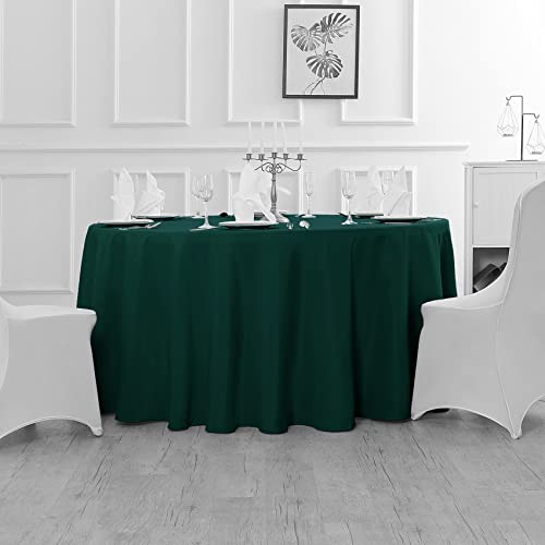 Fokitut 2 Pack Waterproof Round Tablecloth, 120 Inch, Stain Resistant and Wrinkle Polyester Table Cloth, Fabric Table Cover for Kitchen Dining, Wedding, Party, Holiday Dinner-Hunter - color: Hunter, size: Round-120''-2pack