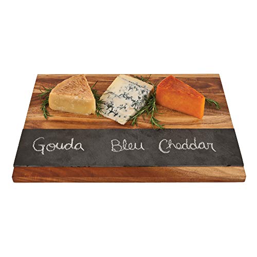Twine Rustic Farmhouse Wood with Slate Cheese Board and Chalk Set, Acacia Wood and Natural Slate Cutting Board, Soapstone Chalk, 15" by 11", Gourmet Gift Set - style: Wood with Slate Cheese Board
