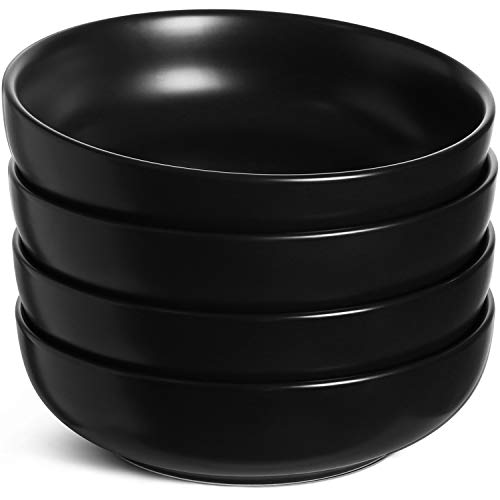 LE TAUCI Pasta Bowls 45 oz, Salad Bowls Set for Serving Soup, Pasta, Noodle, Dinner, Large Kitchen Bowl Plates, Microwave Safe - 8.5 Inch, Set of 4, Matte Black - color: Black, size: 45 ounces