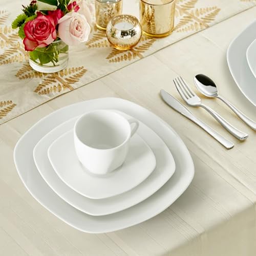 10" Square Dinner Plates Set of 4, White Ceramic Plates for Dinner, Salad, Appetizer & Dessert, Microwave, Dishwasher Safe Dinnerware for Kitchen, Perfect for Party Wedding Birthday & Christmas Dishes - color: Square10"