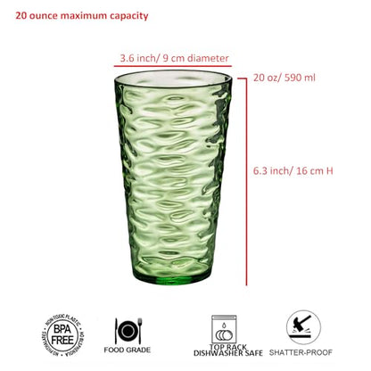 20-ounce Plastic Tumblers, Acrylic Drinking Glasses High-Balls, set of 6 Green Reusable Plastic Cups, Stackable, BPA-Free, Shatter-Proof, Dishwasher-Safe - color: Green