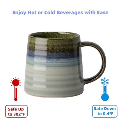 Ceramic Coffee Mugs, 16oz Large Pottery Tea Cup Mug with Handle, Wide Bottom, Transmutation Glaze Craft, Dishwasher & Microwave Safe for Home and Office (Green) - color: Green