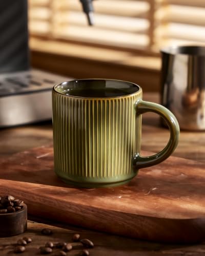 famiware Coffee Mug Set of 4, Star 12 oz Ceramic Mugs Cups Set with Handle | Stoneware Stackable Catering Cup for Coffee, Tea, Cappuccino, Latte, Microwave & Dishwasher Safe, Moss - color: Star-Moss, size: 4 Count (Pack of 1)