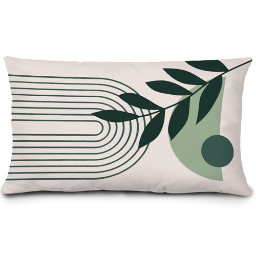 Green Boho Abstract Pillow Cover 12x20 Inches,Sage Green and Tropical Leaf Outdoor Decor for Bedroom Living Rooms,Mid Century Abstract Art Farmhouse Lumbar Cushion Cover for Couch Bed - color: Green Boho Tropical Plants, size: 20" x 12" (Pack of 1)