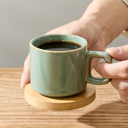 LUKA Porcelain Stackable Espresso Cups with Saucers and Metal Stand, 4 Ounce Small Ceramic Demitasse Cups Set for Latte, Specialty Coffee Drinks, Cafe Mocha,Tea - Set of 4, Wild Sage Earth - color: Wild Sage Earth