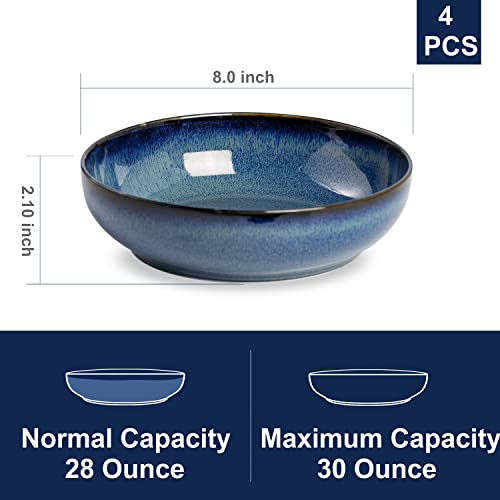 30oz Ceramic bowls set of 4-8" serving bowls for Kitchen,Pasta,Salad-Dishwasher & Microwave Safe Perfect for Housewarming, Thanksgiving, Christmas-Royal Blue - color: Royal Blue
