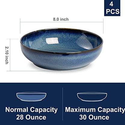 30oz Ceramic bowls set of 4-8" serving bowls for Kitchen,Pasta,Salad-Dishwasher & Microwave Safe Perfect for Housewarming, Thanksgiving, Christmas-Royal Blue - color: Royal Blue