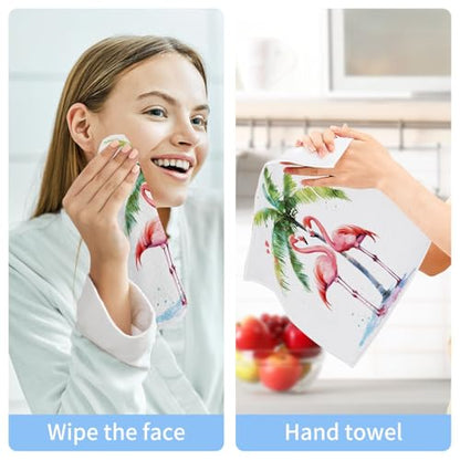 ALAZA Wash Cloth Set 100% Cotton Fingertip Towels Face Cloths Sets Flamingos Coconut Tree Highly Absorbent Soft Feel Set of 2 - size: one sizex2