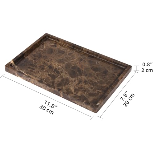 Marble Bathroom Vanity Tray, Dark Brown, 12" x 8" x 0.8" | Home Kitchen Bathroom Tray, Natural Stone Decorative Countertop Trays, Soap Dispenser Perfume Key Trinket Ring Tray - color: Dark Brown