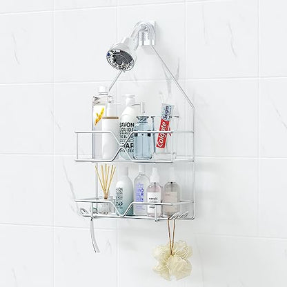 TreeLen Rustproof Shower Caddy, Hanging, Stainless Steel, 4 Hooks, 2 Shelves, Non-Slip - color: Silver