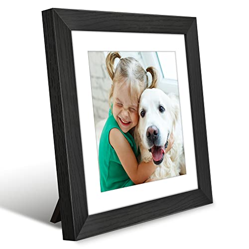 Americanflat 10x10 Picture Frame - Matted to 8x8 - Engineered Wood - Black | Shatter-resistant glass, wall or tabletop display with included easel, sawtooth hangers included, secure turn-tab backing - color: Black, size: 10x10