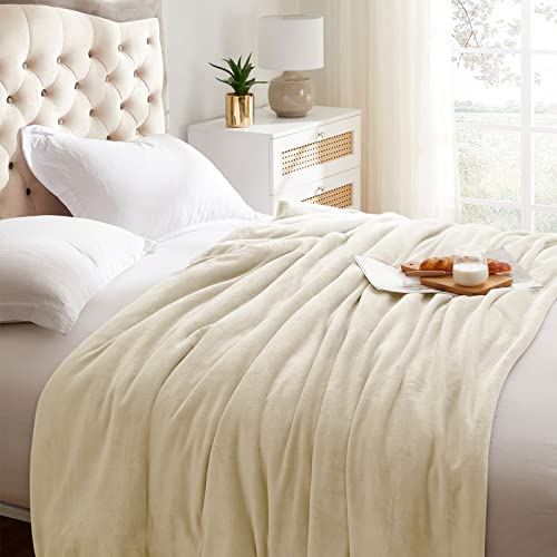 KMUSET Super Soft Throw Blanket Premium Silky Flannel Fleece Twin Size Beige Microfiber Lightweight Blanket All Season Use - color: Beige, size: Twin(60"x80")