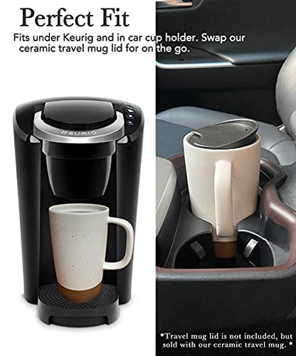 Mora Ceramics Large Tea Mug with Loose Leaf Infuser and Ceramic Lid, 18 oz, Portable, Microwave and Dishwasher Safe, Tall Coffee Cup - Rustic Matte Ceramic Glaze, Modern Herbal Tea Strainer, Cotton - color: Cotton White
