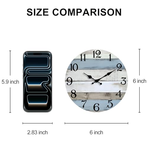 JoFomp 6 Inch Wooden Wall Clocks Battery Operated, Silent Wall Clock Non Ticking, Coastal Country Design Rustic Wall Clocks for Living Room Decor, Small Wall Clock for Bedroom Kitchen Bathroom - size: 6 Inch