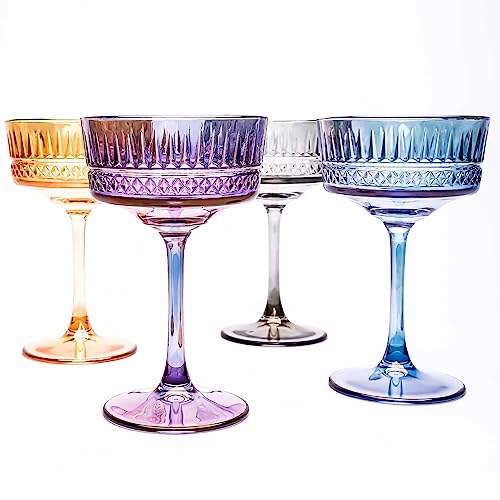 Vintage Coupe Glasses Set of 4, Champagne, Cocktail, Martini, Wine Glasses, Long Stem Glassware, (8.8oz/260ml) (Colorful_4_Pcs) - style: Colorful_4_Pcs