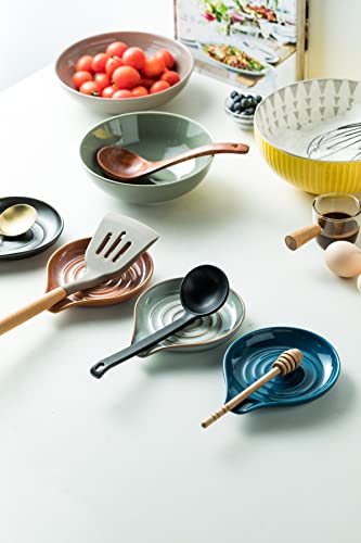 Spoon Holder, Ceramic Spoon Rest for Kitchen Counter Farmhouse Cooking, Large Utensil Rest for Spoons, Ladles, Tongs, Spatula, 5 Inches (Blue) - color: Blue