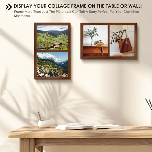Golden State Art, 8x10 Double Picture Frame, Display Two 8x10 Photos(Brown) | Solid Wood - Real Glass For Wall Mounting (Brown, 2 Pack) - color: Brown, size: 2 Openings 8x10 (2 Pack)