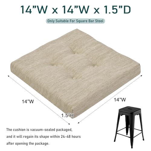 baibu 14 Inch Memory Foam Square Seat Cushion Set of 2, Dual-Layer Design Bar Stool Square Seat Cushion with Ties- 2 Pads Only, Beige (14" (35CM)) - color: Beige, size: 14x14x1.5 Inch (Pack of 2)