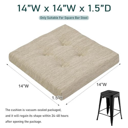 baibu 14 Inch Memory Foam Square Seat Cushion Set of 2, Dual-Layer Design Bar Stool Square Seat Cushion with Ties- 2 Pads Only, Beige (14" (35CM)) - color: Beige, size: 14x14x1.5 Inch (Pack of 2)