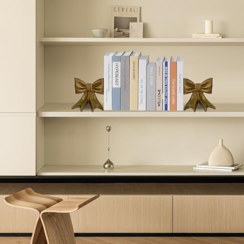 Gold Bow Bookends, Set of 2 Heavy-Duty Metal Book Ends for Heavy Books, Decorative Book Ends Holders for Shelves, Modern Home Office Desk Accent Decor(4.3 Pounds)